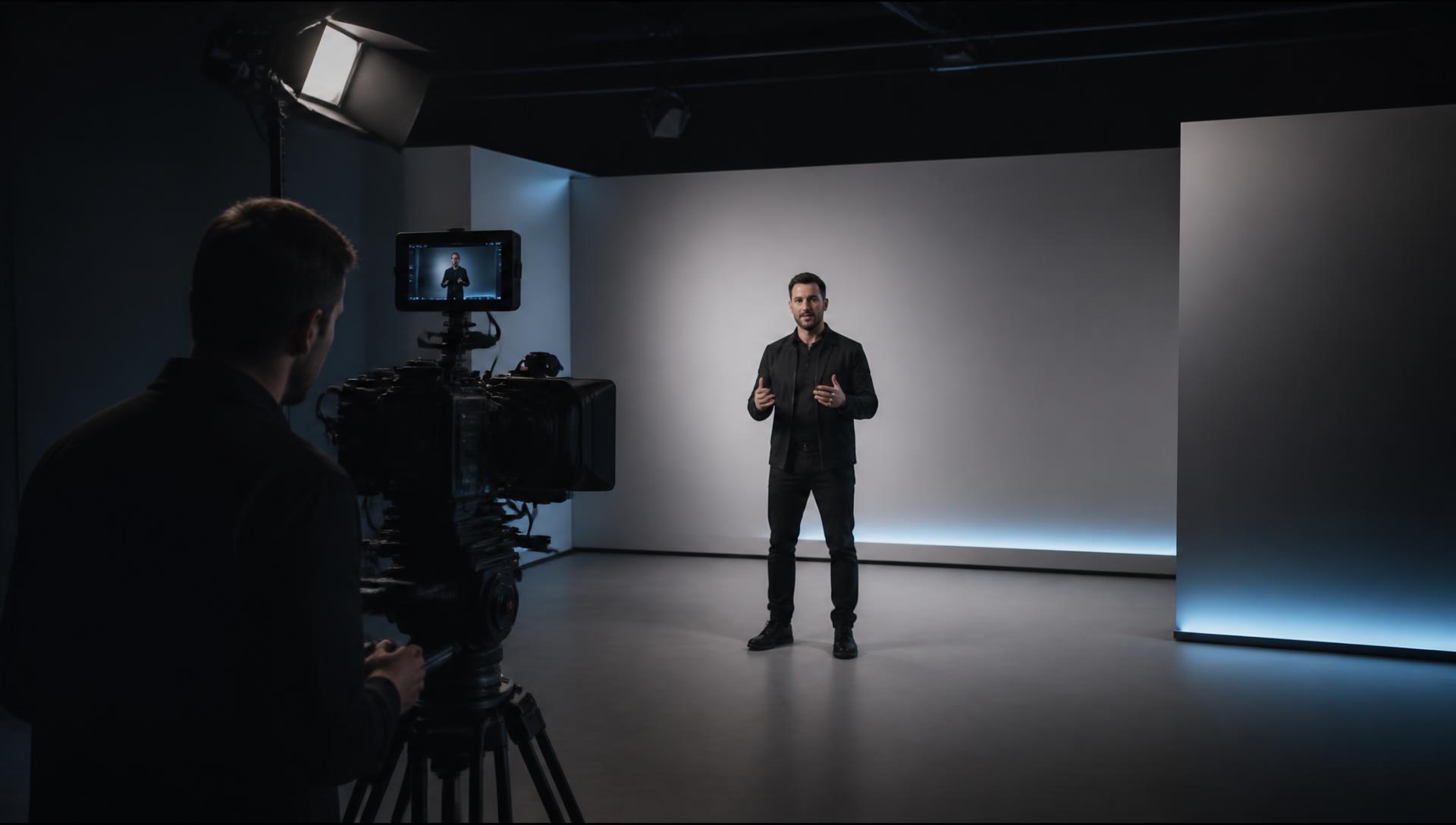Gravação de conteúdo corporativo em estúdio audiovisual